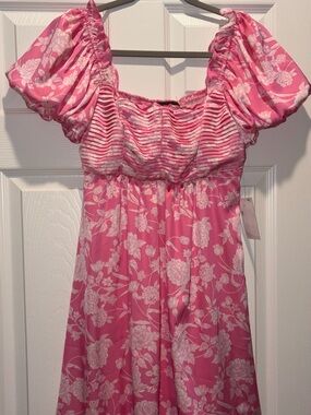 Pink Floral Puff-Sleeve Baby Doll Dress